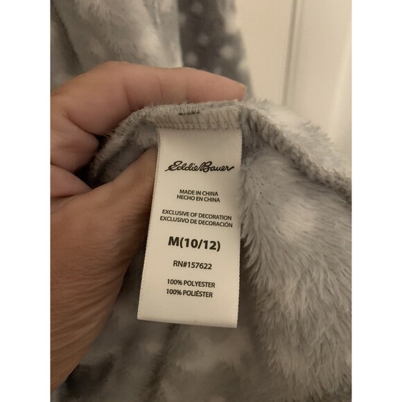 Eddie Bauer Hooded Robe 10-12 Gray/white Soft Dear Print Cozy Soft Warm SuggleUp - Picture 3 of 5